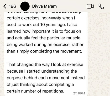 I started understanding the purpose behind each movement instead of just thinking about completing a certain number of repetitions.